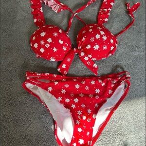 Red Floral Bikini Set